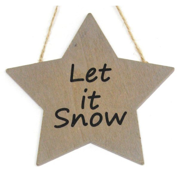 Χριστουγεννιάτικο Ξύλινο Αστέρι "Let it Snow", Σκούρο Καφέ (11cm)